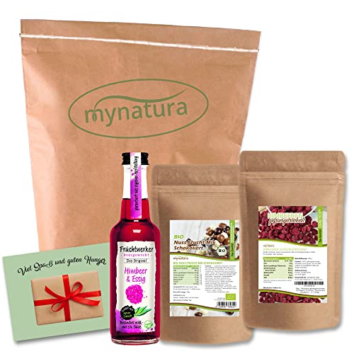 Mynatura Feinschmecker Set 1 I Fruchtwerker Himbeere & Essig + Mynatura Himbeeren gefriergetrocknet 500g + Mynatura Bio Nuss- Fruchtmischung schokoliert I Snack I Früchte von mynatura