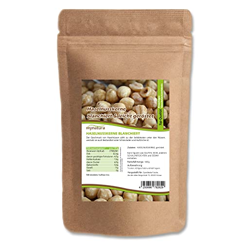 Mynatura Haselnusskerne blanchiert I Haselnüsse I Geschält I Nüsse I Snack I Hazelnut I Vegan I Nussiger Geschmack I Zum Backen I Im Beutel (1000g) von mynatura