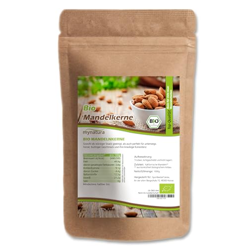 Mynatura Bio Mandeln unbehandelt naturbelassen mit Haut I Mandelkerne I Mineralien I Fitness-Food I Müsli geeignet I Rohkost (1 x 1000g) von mynatura