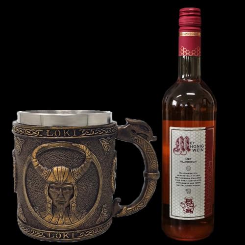 Geschenkset Krug Loki inklusive Met - Honigwein Wikinger Wikingertrunk Beerenmet (Honigwein) (Honigwein) von MystiCalls