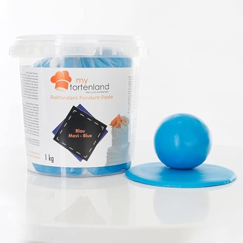 Zuckerteig | Rollfondant | Zuckermasse | Fondant 1-5kg | 26 Farben | Perfekt zum Modellieren von Figuren und Dekorationen | Halal & Koscher (Blau 1 kg) von Mytortenland