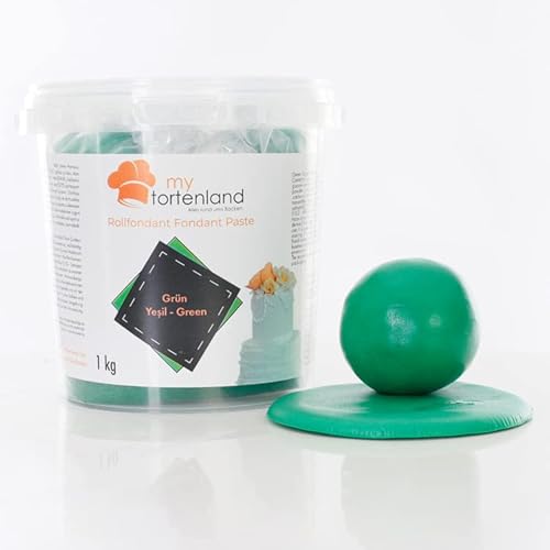 Zuckerteig | Rollfondant | Zuckermasse | Fondant 1-5kg | 26 Farben | Perfekt zum Modellieren von Figuren und Dekorationen | Halal & Koscher (Grün 1 kg) von Mytortenland