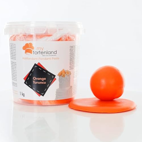 Zuckerteig | Rollfondant | Zuckermasse | Fondant 1-5kg | 26 Farben | Perfekt zum Modellieren von Figuren und Dekorationen | Halal & Koscher (Orange 1 kg) von Mytortenland