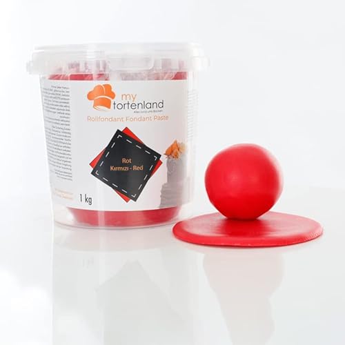 Zuckerteig | Rollfondant | Zuckermasse | Fondant 1-5kg | 26 Farben | Perfekt zum Modellieren von Figuren und Dekorationen | Halal & Koscher (Rot 1 kg) von Mytortenland