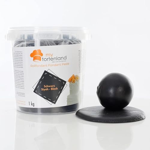 Zuckerteig | Rollfondant | Zuckermasse | Fondant 1-5kg | 26 Farben | Perfekt zum Modellieren von Figuren und Dekorationen | Halal & Koscher (Schwarz 1 kg) von Mytortenland