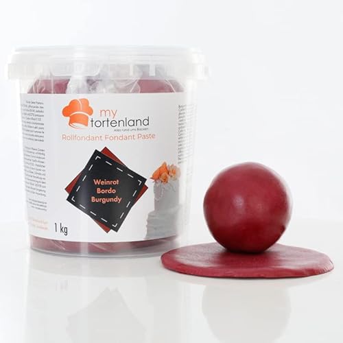 Zuckerteig | Rollfondant | Zuckermasse | Fondant 1-5kg | 26 Farben | Perfekt zum Modellieren von Figuren und Dekorationen | Halal & Koscher (Weinrot 1 kg) von Mytortenland