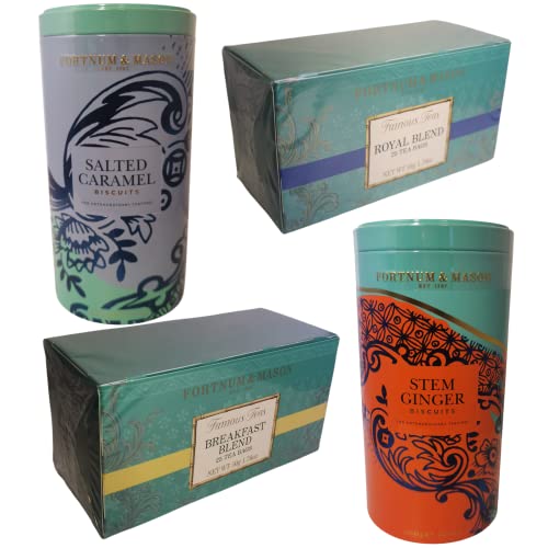 Fortnum & Mason Piccadilly gesalzene Karamell-Kekse, 200 g und Ingwer-Kekse, 200 g gebündelt mit Royal Mischung, 25 Teebeutel, 50 g und Frühstücksmischung, 25 Teebeutel, 50 g von "N/A"