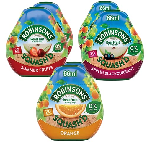 Robinsons Squash'd – 3 x Geschmacksrichtungen, 6er-Pack (6 x 66 ml-Flaschen), 2 x Sommerfrüchte mit 2 x Orange und 2 x Apfel und schwarzer Johannisbeere – ohne Zuckerzusatz echte Früchte in jedem Robinsons Squash'd – 3 x Geschmacksrichtungen, 6er-Pack (6 x 66 ml-Flaschen), 2 x Sommerfrüchte mit 2 x Orange und 2 x Apfel und schwarzer Johannisbeere – ohne Zuckerzusatz echte Früchte in jedem von Robinsons