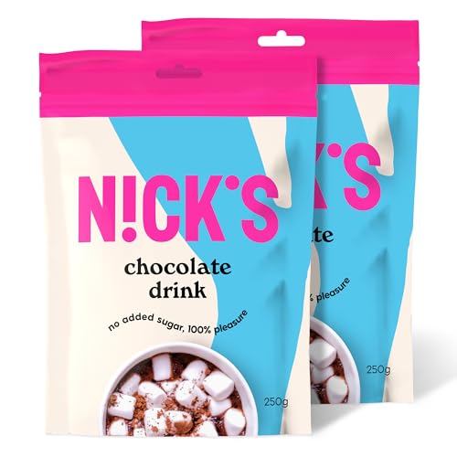 NICKS Chocolate drink, Heiße Schokolade ohne Zuckerzusatz, Hochwertige Kakao Trinkschokolade Keto, Vegan, Glutenfrei (250 g x 2er Pack) von N!CK'S