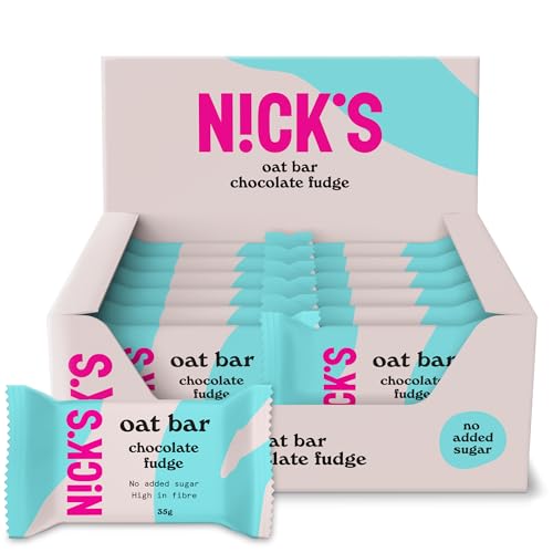 NICKS Haferriegel Schokolade Fudge, traditioneller Flapjack-Snack, Ballaststoffreich Oat bar ohne Zuckerzusatz (12x35g) von N!CK'S