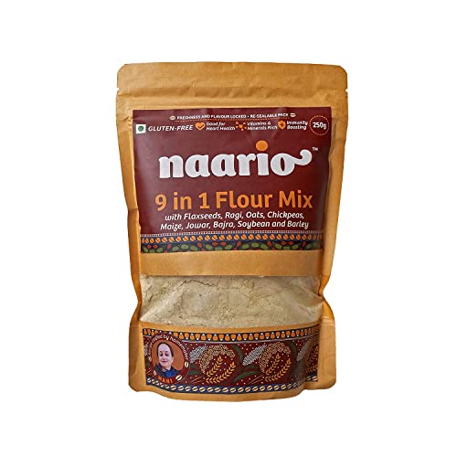 NAARIO 9-in-1-Mehlmischung (250 g) | Low Carb High Protein Hirse+Seed Atta mit braunen Kichererbsen, Bajra, Ragi, Leinsamen, Hafer | Mehrkorn-Atta-Mehl – 1 Stück von NAARIO