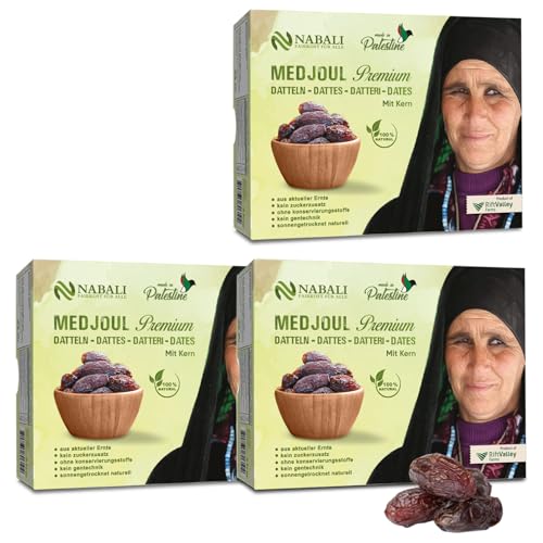 NABALI FAIRKOST FÜR ALLE NABALI FAIRKOST Premium Medjool Datteln aus Palästina 100% Natürlich Aromatisch Traditionell Frisch Orientalisch I frische Ernte I Vegan I 3x1KG von NABALI FAIRKOST FÜR ALLE