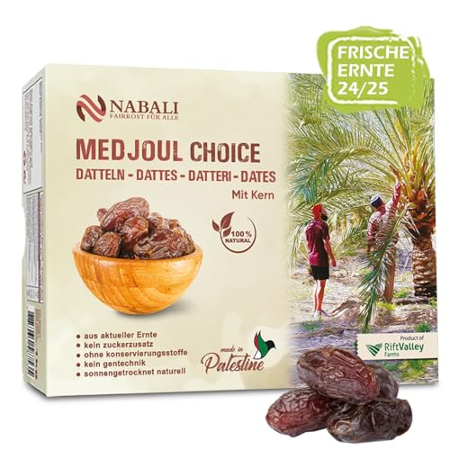 NABALI FAIRKOST FÜR ALLE Medjoul - Medjool Datteln Choice I - 100% natürlich aromatisch frisch orientalisch soft I honigsüß & karamellig I Herkunft: Palästina I (1x1KG) von NABALI FAIRKOST FÜR ALLE