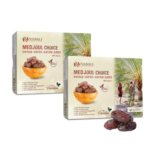 NABALI FAIRKOST FÜR ALLE Medjoul - Medjool Datteln Choice I - 100% natürlich aromatisch frisch orientalisch soft I honigsüß & karamellig I Herkunft: Palästina I (2x1KG) von NABALI FAIRKOST FÜR ALLE