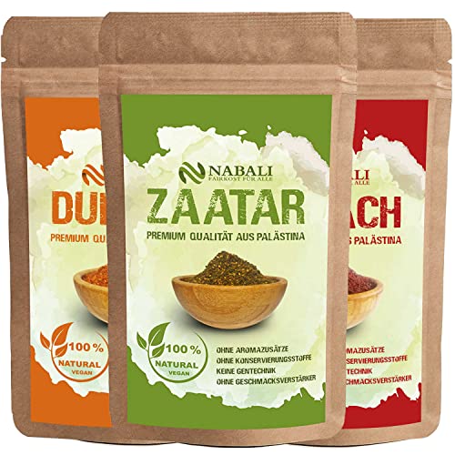 NABALI FAIRKOST FÜR ALLE Zaatar, Dukkah und Sumach Gewürze Satz nach Ottolenghi - Orientalische Gewürze Aus Palästina (je 100 Gr) von NABALI FAIRKOST FÜR ALLE