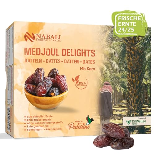 NABALI FAIRKOST Medjool - Medjoul Datteln Delight Qualität I 100% natürlich aromatisch frisch & vegan I Medjool Datteln ohne Konservierungsstoffe honigsüß & karamellig (1 kg (1er Pack)) von NABALI FAIRKOST FÜR ALLE