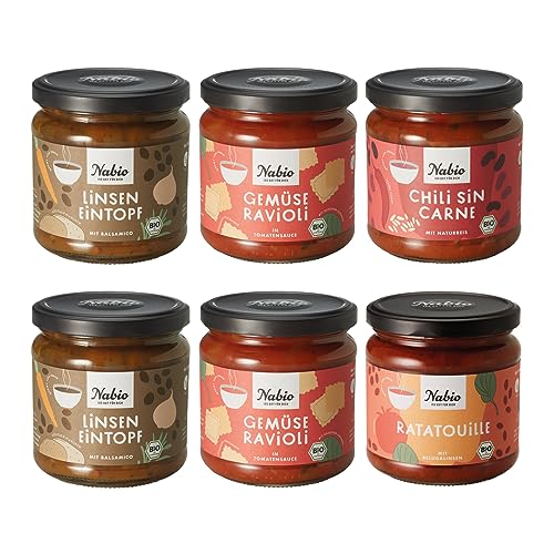 NABIO | Bio Eintopf-Klassiker im 6er Pack I 2x Linse, 2x Ravioli, 1x Chili, 1x Ratatouille von NABIO