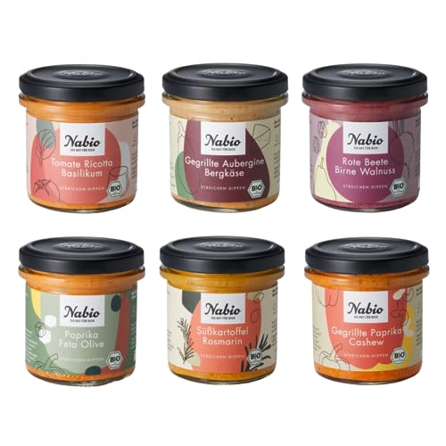 NABIO | Mediterrane Aufstriche und Dips nehmen dich mit auf eine Reise auf die Vorspeisenteller des Südens. 3 x veganer Aufstrich, 3 x vegetarischer Aufstrich (6 x 135g) von NABIO