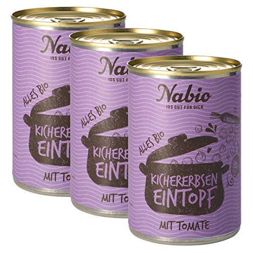 Nabio Kichererbsen Eintopf mit Tomate, vegan, Bio Fertiggericht, Dose, 3er Pack (3 x 400 g) von NABIO