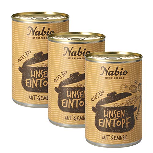 Nabio Linsen Eintopf, vegan, Bio Fertiggericht, Dose, 3er Pack (3 x 400 g) von NABIO