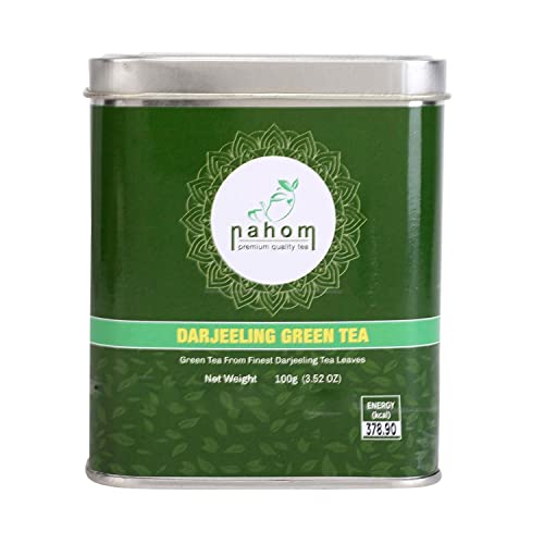 NAHOM Darjeeling Green Tea Loose Leaf (50 Cups) | Pure Green Tea Leaves | RICH ANTI-OXIDANTS | Natural Detox Tea | Brew as Hot Tea or Iced Tea | 3.53oz / 100g TIN von NAHOM