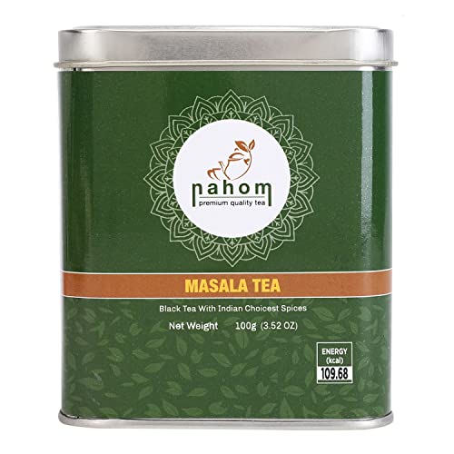 NAHOM India's Masala Chai Tea Loose Leaf | 50 cups, Blend of Black Tea, Cinnamon, Cardamom, Black Pepper | Spiced Masala Tea | Chai Latte Suited I 3.53oz / 100g TIN von NAHOM
