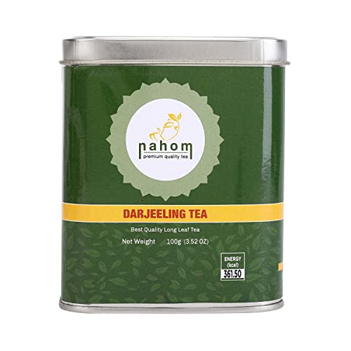 NAHOM Premium Darjeeling Loose Leaf Black Tea, Himalayan Black Tea - Flowery, Aromatic & Delicious | Picked & Packed in India | Champagne of Teas | 3.53oz / 100g TIN von NAHOM