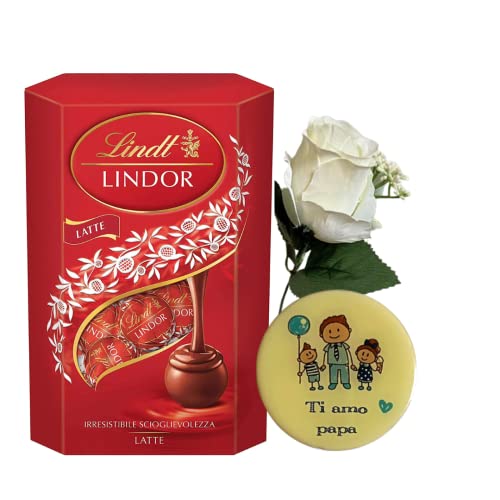 Geburtstagsgeschenk für Papa – 200 g Milchschokolade + Magnet für Papa + weiße Rose – Geschenk für Papa 2024 von NARAMAKI