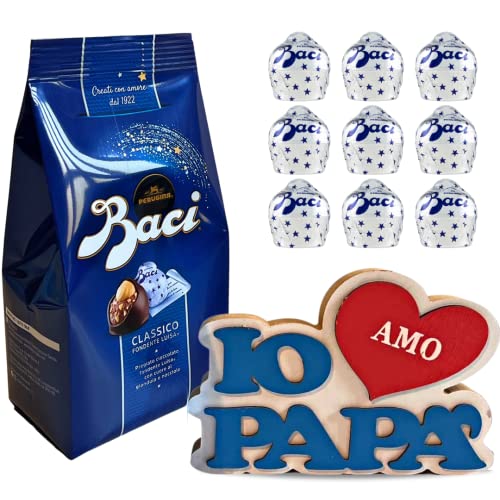 Geburtstagsgeschenk für Papa – Baci Perugina Classic Luisa Dark Chocolates mit Haselnuss-Gianduia 125 g + Holzdekoration „I Love Dad“. von NARAMAKI