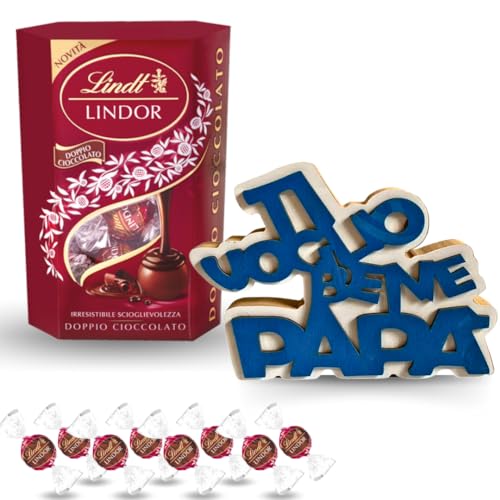 Geschenk für Papa – Vatertag 2024 – Ostern – Doppelte Schokolade 200 g + Holzschrift Papa 18 cm (KLASSISCH + ICH LIEBE DICH) von NARAMAKI