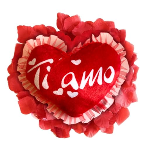 Geschenk zum Valentinstag Muttertagsgeschenk 2024 – Künstliche rote Blütenblätter + herzförmiges Kissen mit der Aufschrift „Ti Amo" von NARAMAKI
