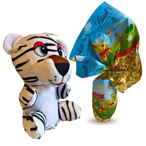 Goldene Hasen-Ostereier 25 g + weißer Tiger-Teddybär 16 cm – Geschenkbox im Lieferumfang enthalten von NARAMAKI