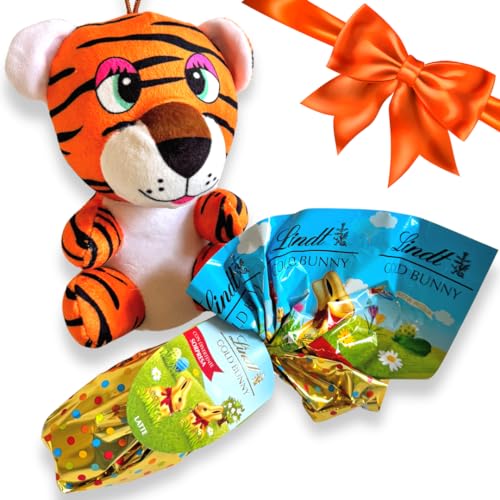 NARAMAKI Geschenkideen Ostereier 2024 Goldhase 25gr + Orange Tiger Teddybär 16cm von NARAMAKI