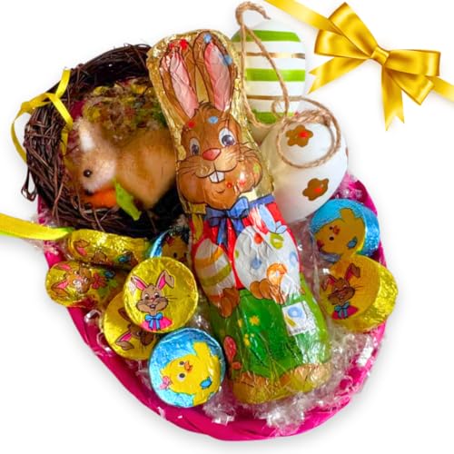 Ostergeschenk 2025 - Bunter Weidenkorb + 60gr Schokohase von NARAMAKI