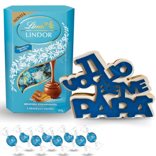 Papa-Geschenk 2024 – gesalzene Karamellschokolade 200 g + Holzschrift Papa 18 cm – Geschenkbox von NARAMAKI