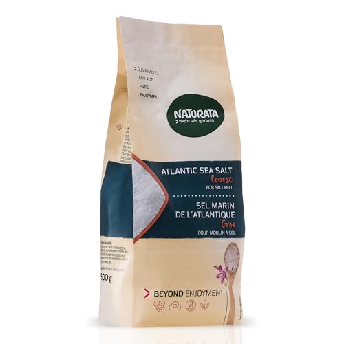 Naturata Atlantik Meersalz Grob, 500g | Unraffiniert & Ohne Zusatzstoffe | Für Salzmühlen | 100% Natürlich & Nachhaltig gewonnenes Meersalz | Grobes Salz zum Kochen & Würzen von Naturata