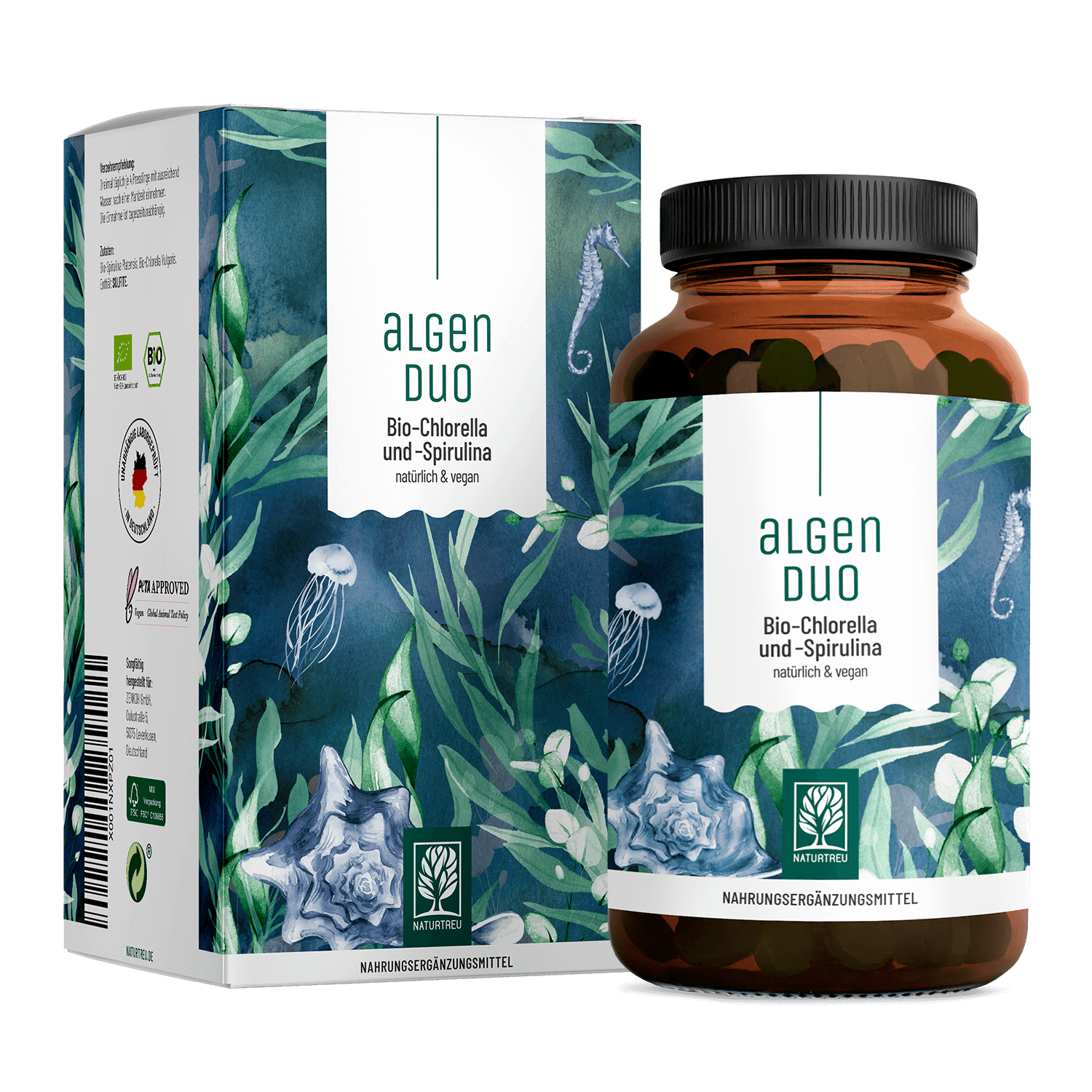 Algenduo: Bio-Chlorella und Bio-Spirulina - 1 Dose Algenduo (die meisten Kunden kaufen 2 Dosen) von NATURTREU