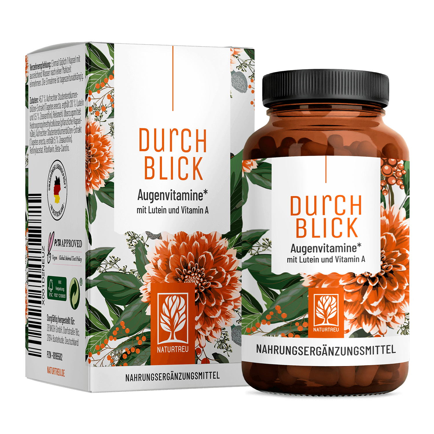 Durchblick: Augenvitamine mit Lutein und Vitamin A - 1 Dose Durchblick (die meisten Kunden kaufen 2 Dosen) von NATURTREU