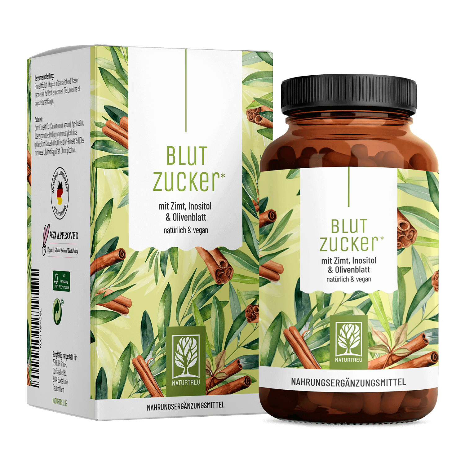 Blutzucker: Komplex mit Zimt, Inositol & Olivenblatt - 1 Dose Blutzucker (die meisten Kunden kaufen 2 Flaschen) von NATURTREU