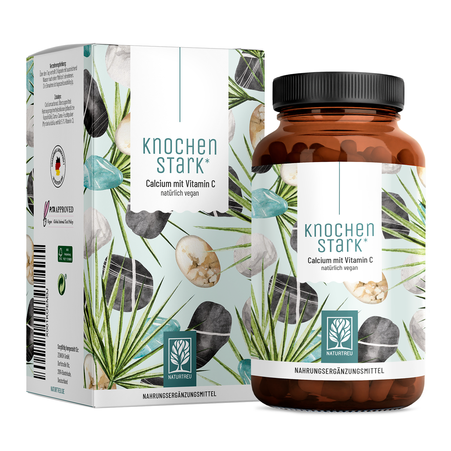 Knochenstark: Calcium Kapseln mit Vitamin C - 1 Dose Knochenstark (die meisten Kunden kaufen 2 Dosen) von NATURTREU
