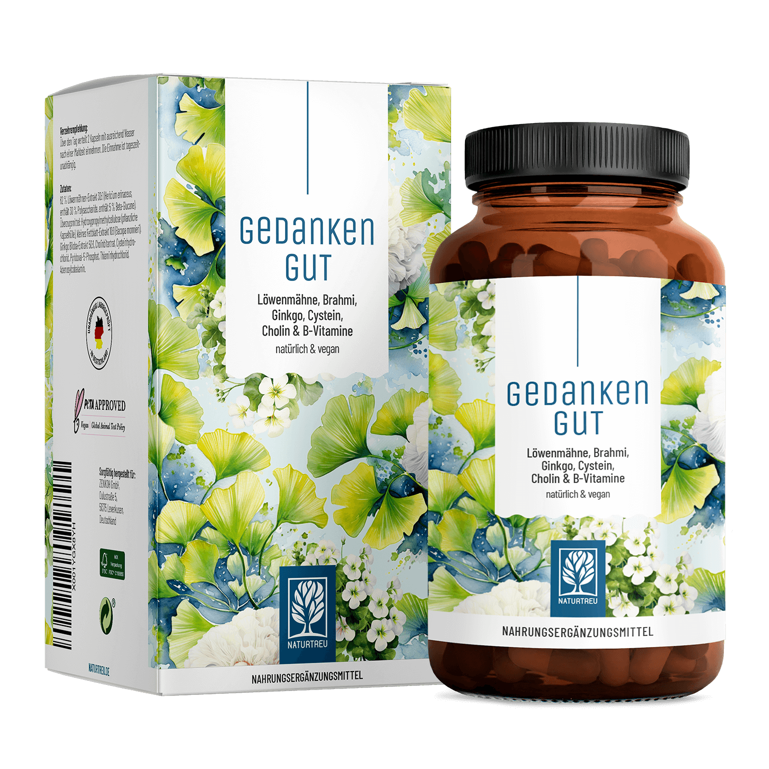 Gedankengut: Löwenmähne, Brahmi, Ginkgo, Cystein, Cholin & B-Vitamine von NATURTREU