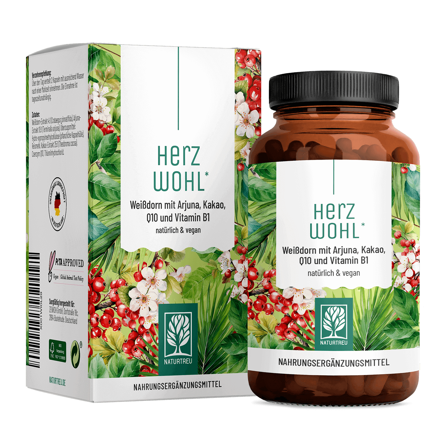 Herzwohl: Weißdorn mit Arjuna, Kakao, Q10 & Vitamin B1 von NATURTREU