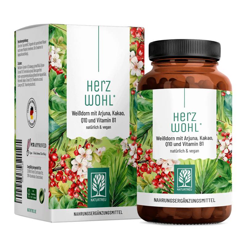 Herzwohl: Weißdorn mit Arjuna, Kakao, Q10 & Vitamin B1 von NATURTREU