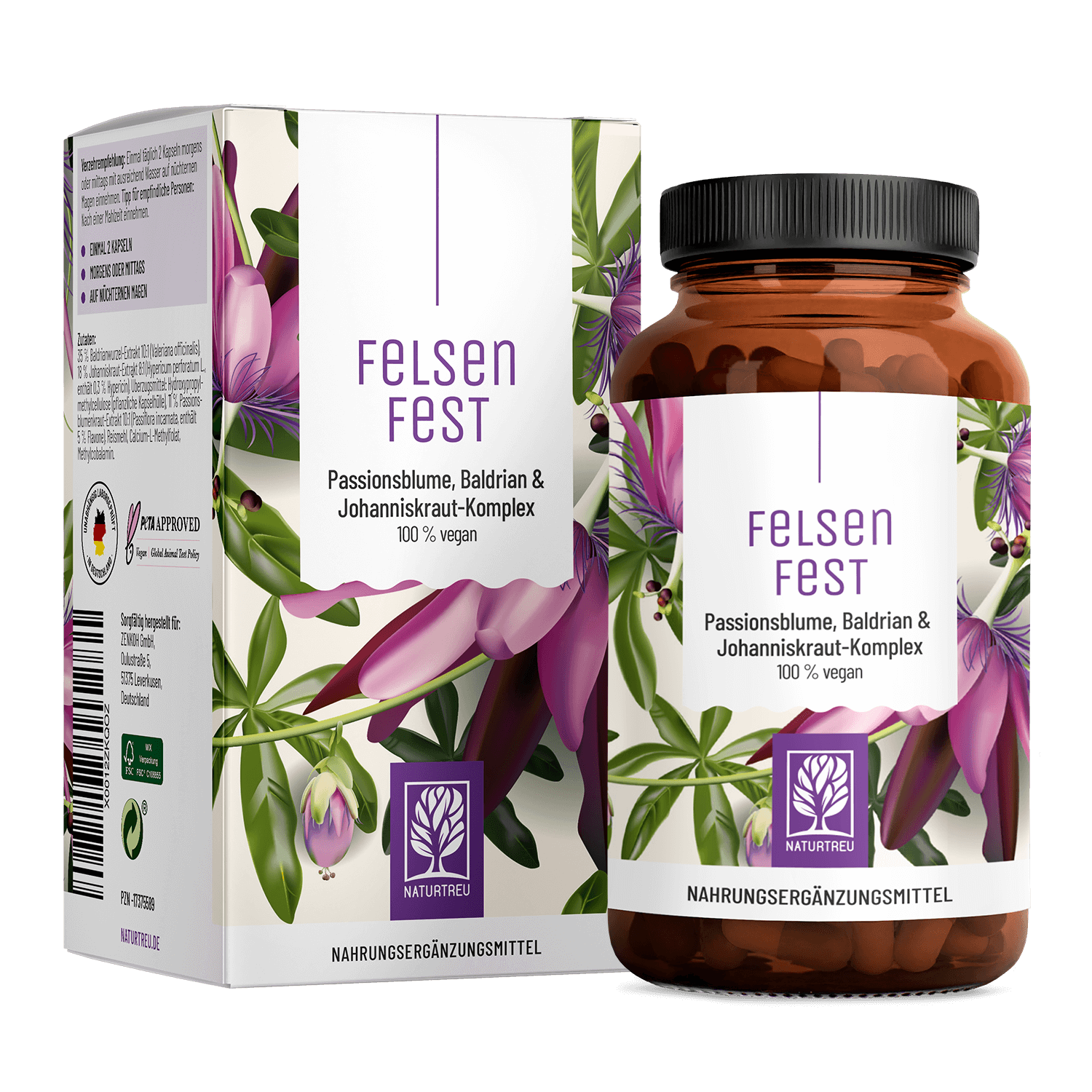 Felsenfest: Johanniskraut Baldrian Passionsblume Komplex - 1 Dose Felsenfest (die meisten Kunden kaufen 2 Dosen) von NATURTREU