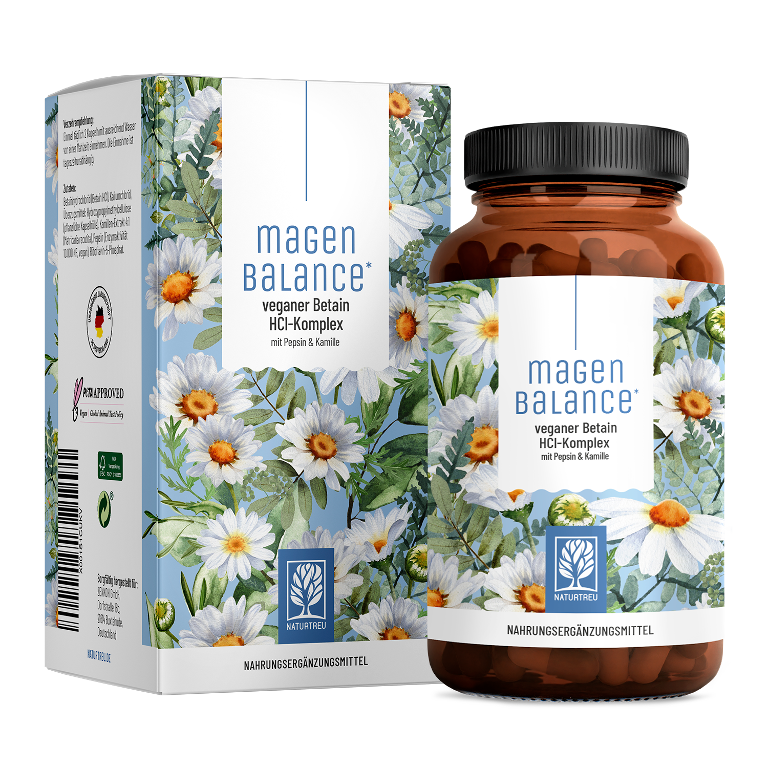 Magenbalance - Betain HCI-Komplex mit Pepsin & Kamille - 1 Dose Magenbalance (die meisten Kunden kaufen 2 Dosen) von NATURTREU