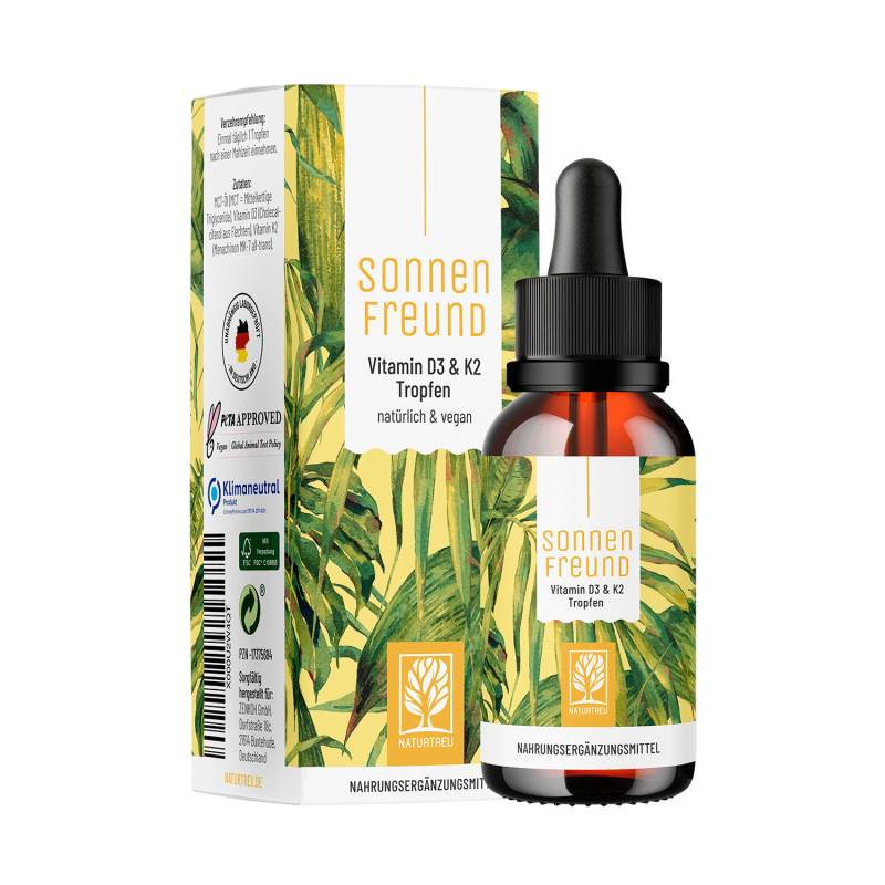 Sonnenfreund: Vitamin D3 & K2 Tropfen für Erwachsene (1.000 I.E.) - 1 Flasche Sonnenfreund (die meisten Kunden kaufen 3 Flaschen) von NATURTREU