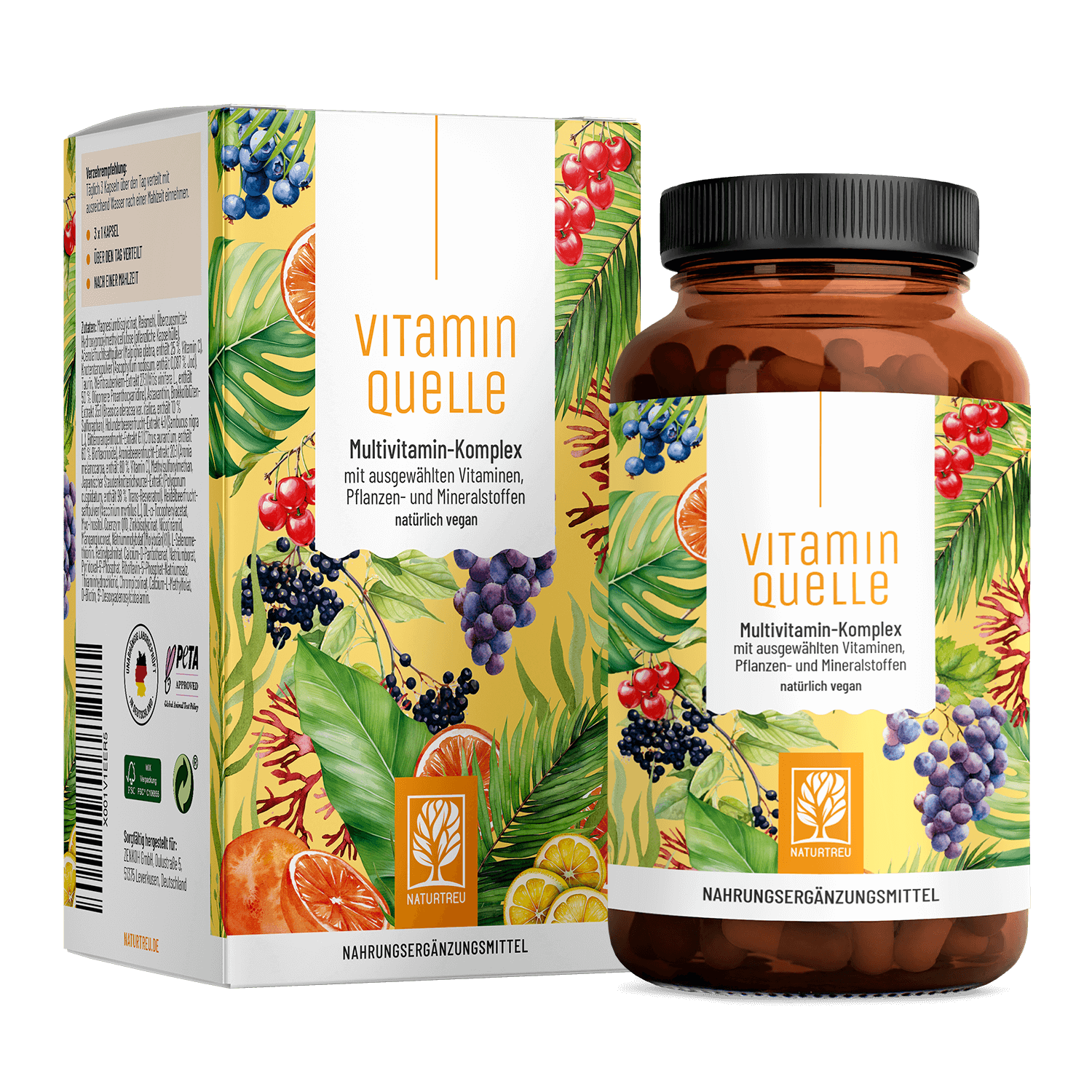 Vitaminquelle: Multivitamin-Komplex mit ausgewählten Vitaminen, Pflanzen- und Mineralstoffen Vitaminquelle: Multivitamin-Komplex mit ausgewählten Vitaminen, Pflanzen- und Mineralstoffen von NATURTREU
