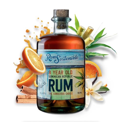 Ron Sostenible Premium Rum - 8 Jahre Reifung | Karamell, Vanille, würzige Eiche, Orangenschalen-Aromen | 8 Jahre Bourbon Aged | 700ML - 40% ABV von Ron Sostenible