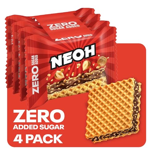 NEOH Haselnuss-Knusperwaffeln | 1g Zucker, 95 kcal, 21g | Keto-freundlich, Low-Carb, ballaststoffreich | Die neue Alternative zu traditionellen Süßigkeiten | 4 x 21g von NEOH