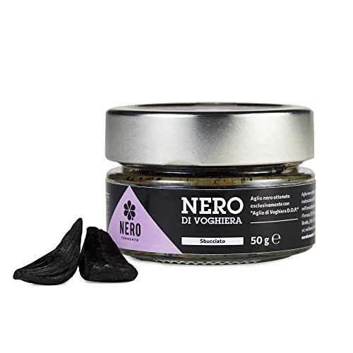 NERO FERMENTO NV Geschälte Nelken aus schwarzem Knoblauch, hergestellt mit Knoblauch aus Voghiera D.O.P. 50 gr, Made in Italy, ohne Konservierungsstoffe, reich an Antioxidantien, ideal für rohe Salate von NERO FERMENTO